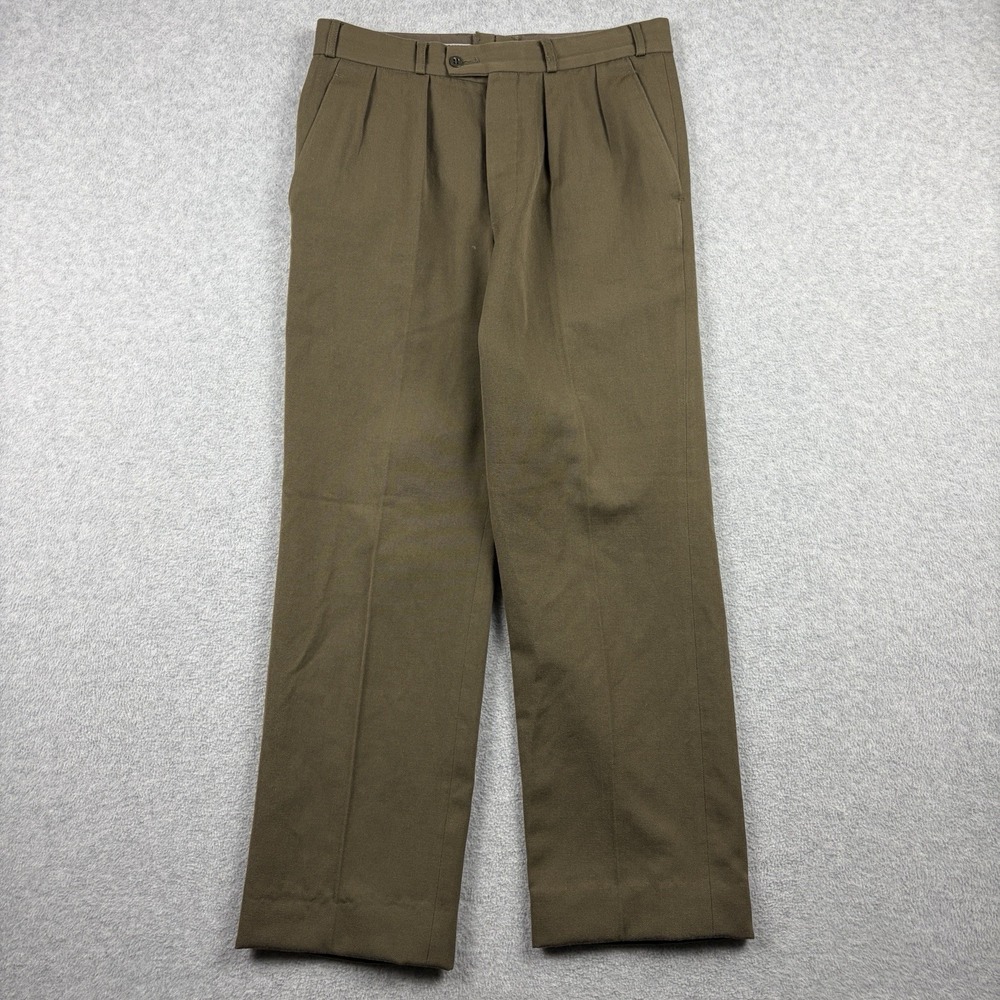 Vintage German Military Pants Mens 32x29 Olive Wool Pleated High Rise 1982 80s
